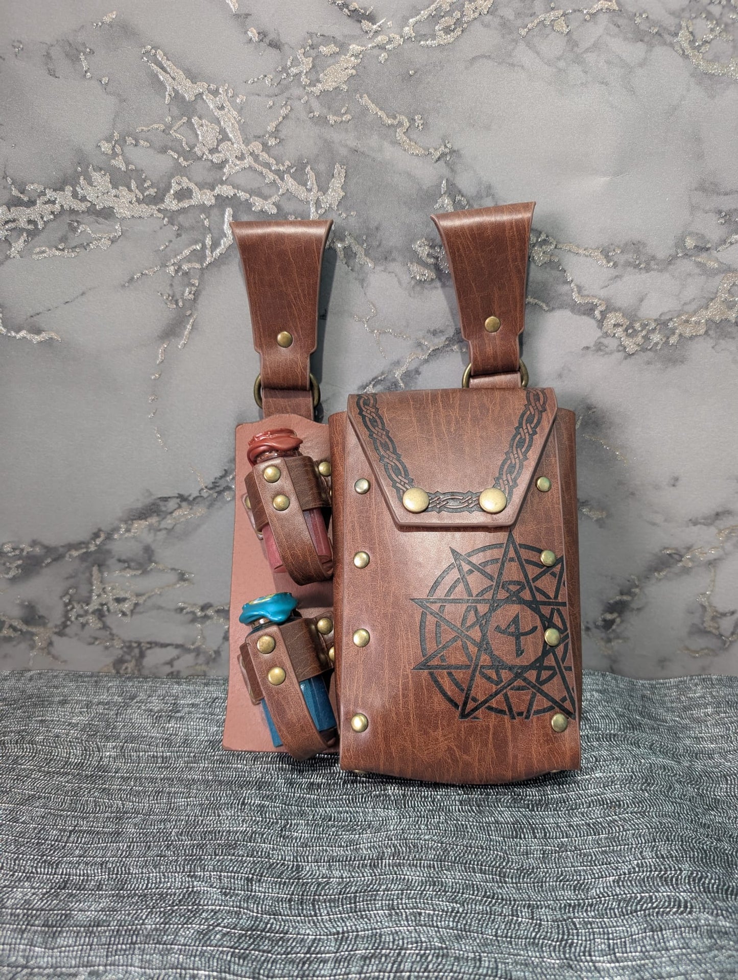 Faux Leather Belt Potion Holder with Small Pouch